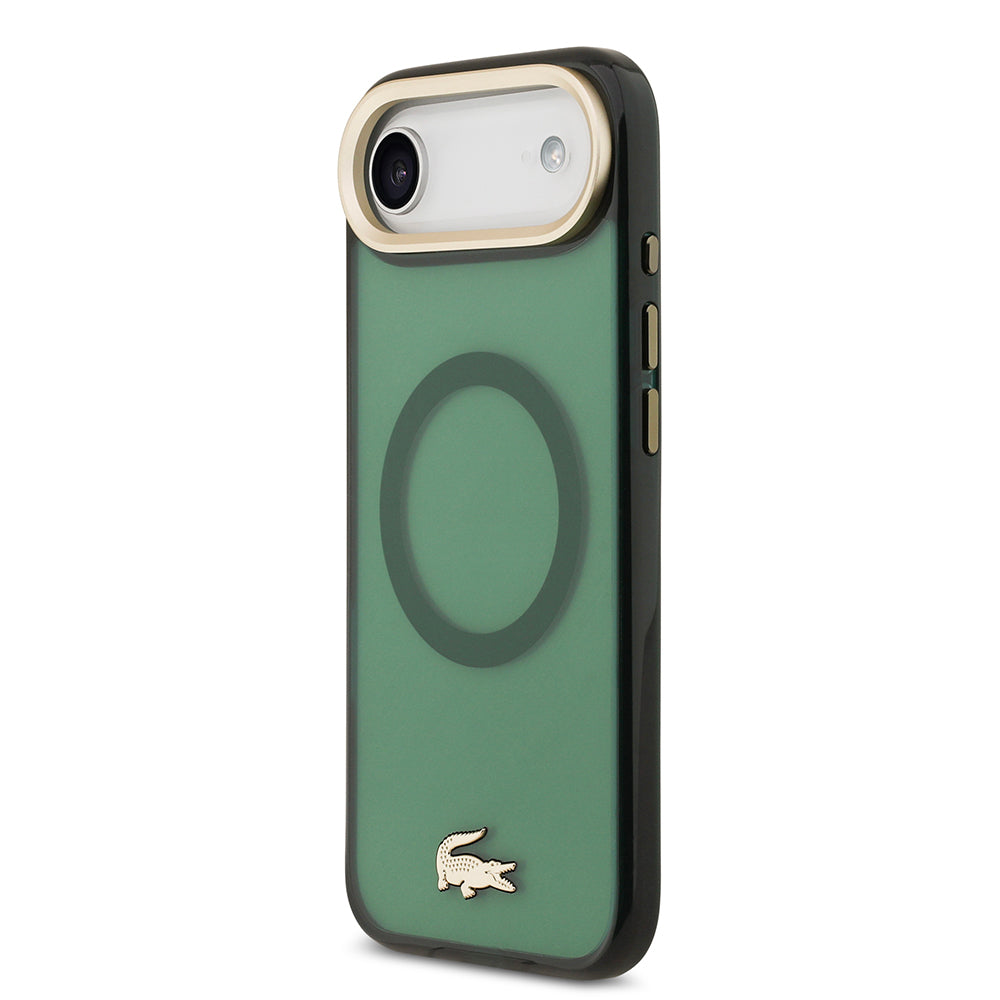 Lacoste iPhone 17 Air Orjinal Lisanslı M-safe Şarj Özellikli Gold Timsah Logolu Buzlu Kılıf