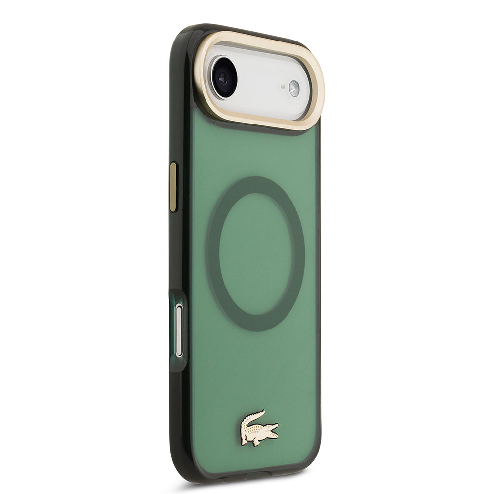 Lacoste iPhone 17 Air Orjinal Lisanslı M-safe Şarj Özellikli Gold Timsah Logolu Buzlu Kılıf