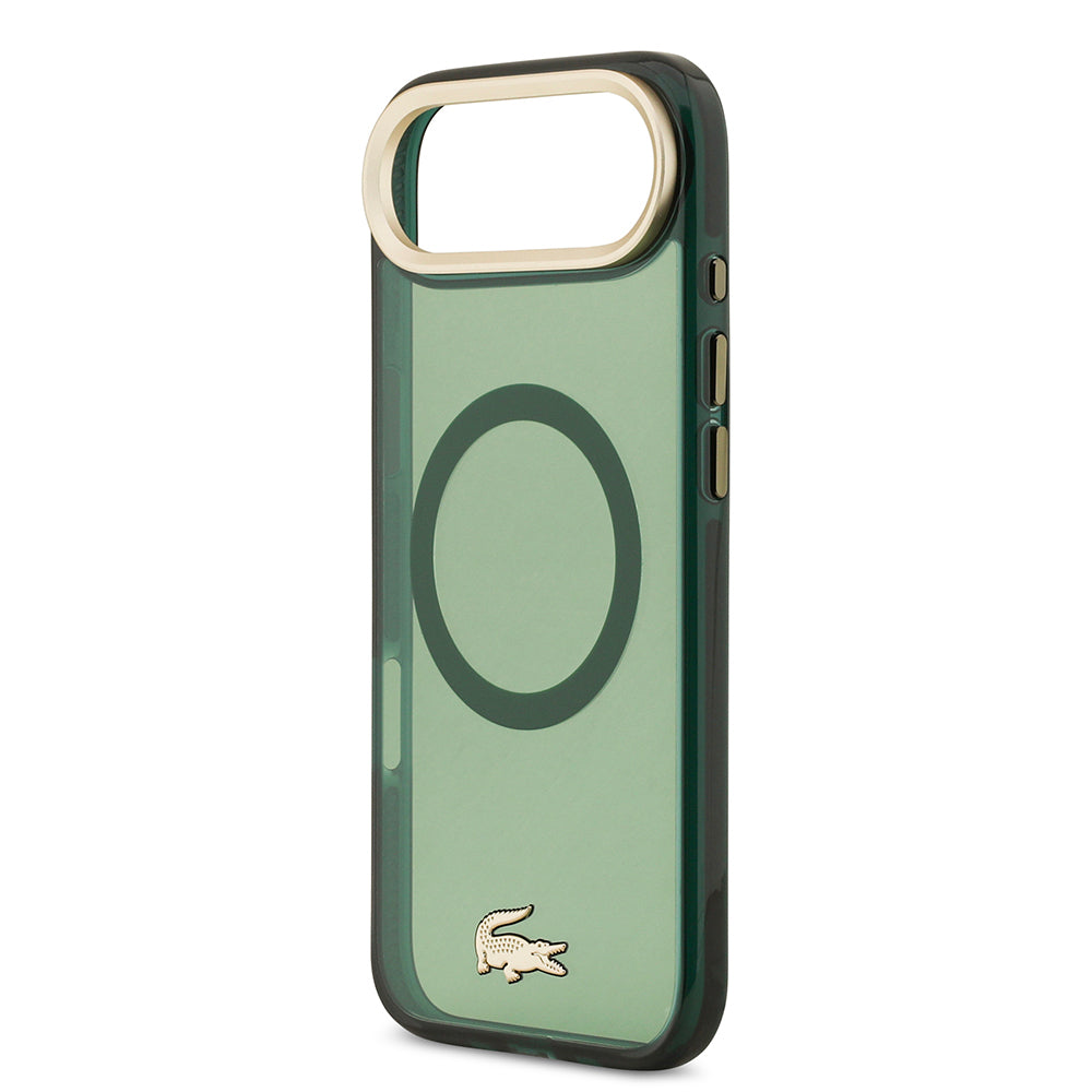 Lacoste iPhone 17 Air Orjinal Lisanslı M-safe Şarj Özellikli Gold Timsah Logolu Buzlu Kılıf
