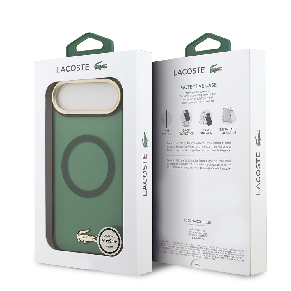 Lacoste iPhone 17 Air Orjinal Lisanslı M-safe Şarj Özellikli Gold Timsah Logolu Buzlu Kılıf