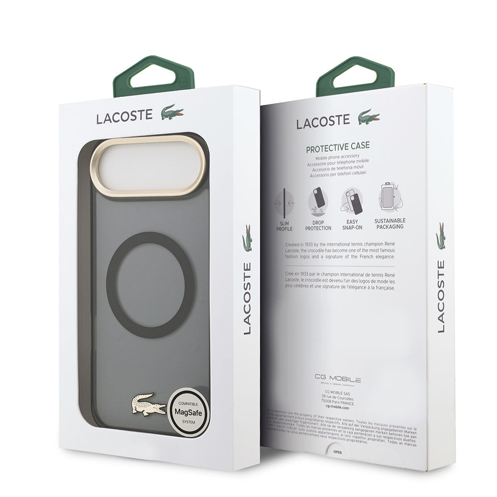 Lacoste iPhone 17 Air Orjinal Lisanslı M-safe Şarj Özellikli Gold Timsah Logolu Buzlu Kılıf