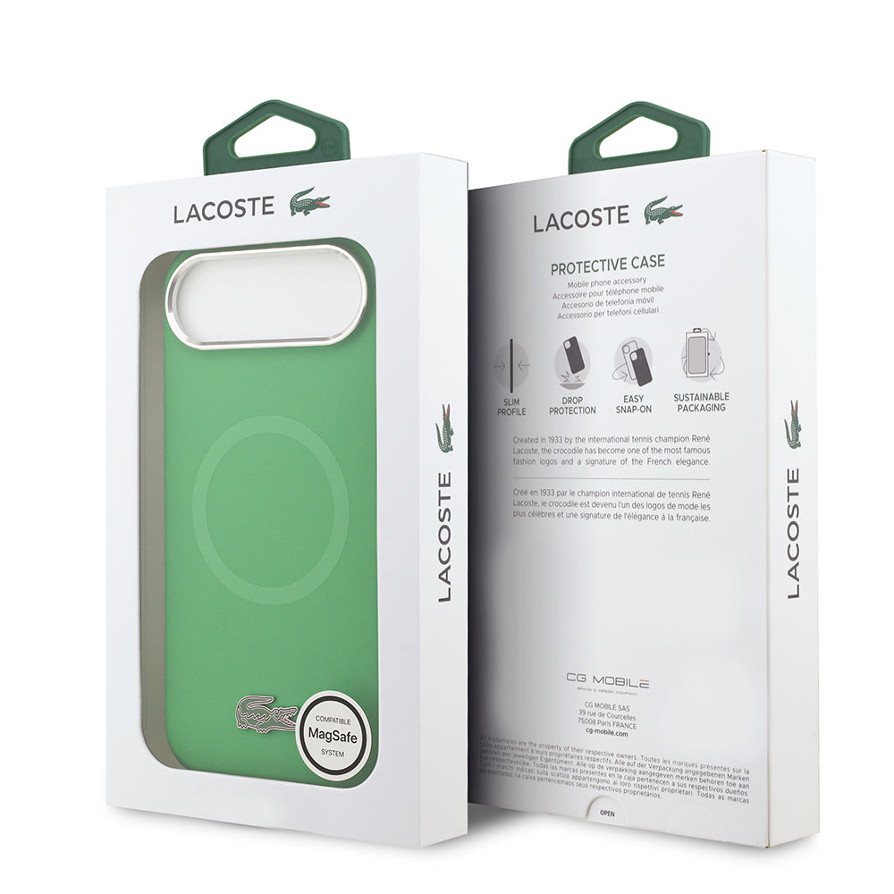 Lacoste iPhone 17 Air Orjinal Lisanslı M-safe Şarj Özellikli İkonik Logolu Metal Kamera Çerçeveli Silikon Kılıf