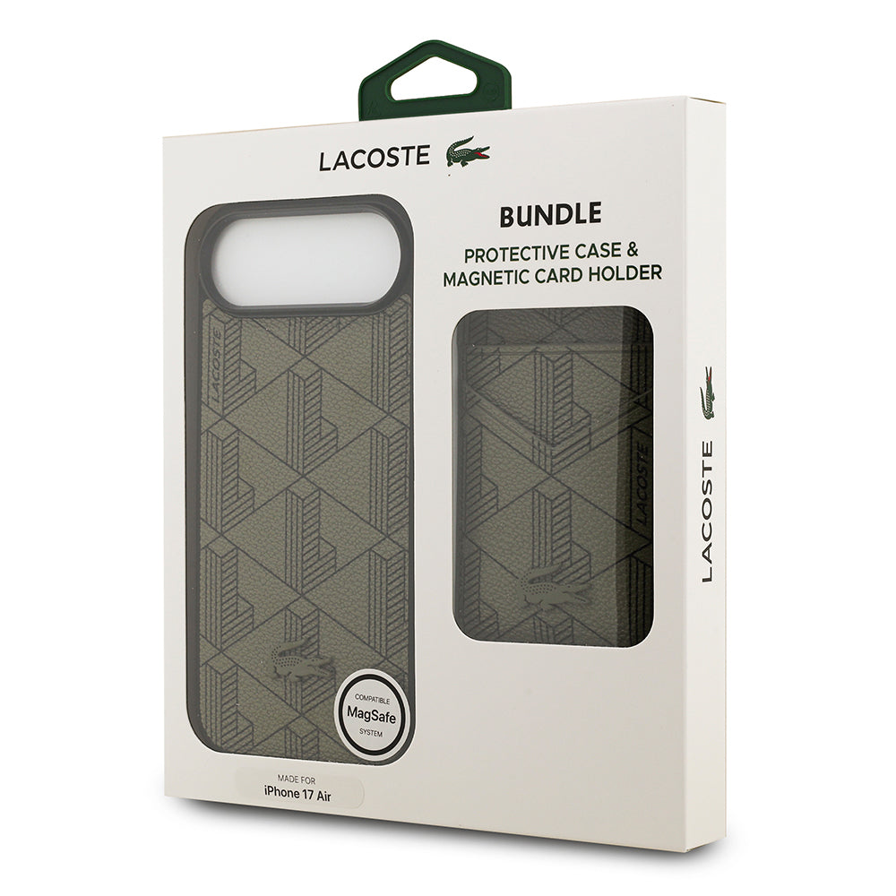 Lacoste iPhone 17 Air Orjinal Lisanslı M-safe Şarj Özellikli PU Deri Tasarımlı Kartlıklı Karışık Monogram Desenli Kılıf