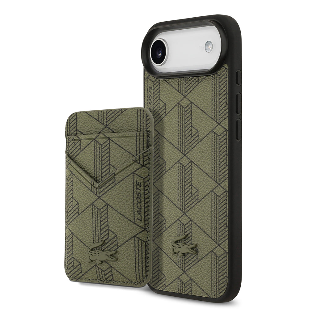 Lacoste iPhone 17 Air Orjinal Lisanslı M-safe Şarj Özellikli PU Deri Tasarımlı Kartlıklı Karışık Monogram Desenli Kılıf