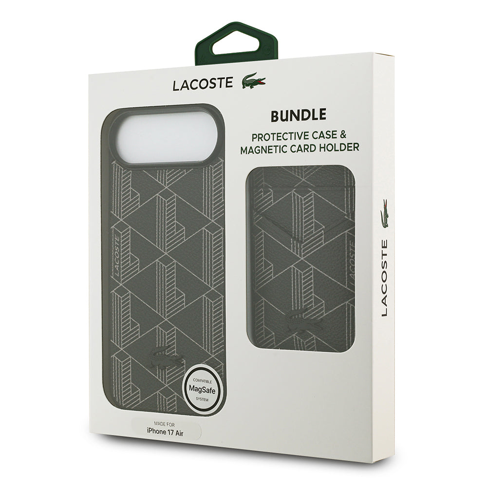 Lacoste iPhone 17 Air Orjinal Lisanslı M-safe Şarj Özellikli PU Deri Tasarımlı Kartlıklı Karışık Monogram Desenli Kılıf