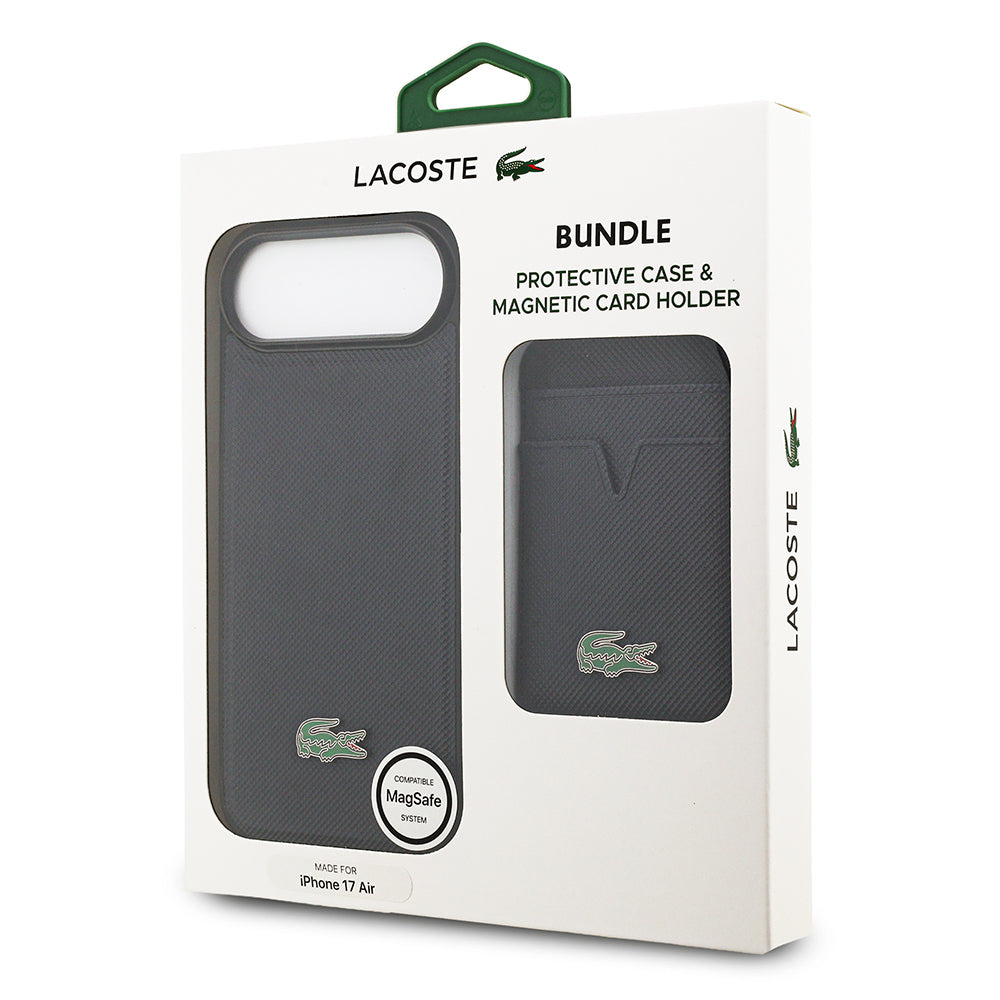 Lacoste iPhone 17 Air Orjinal Lisanslı M-safe Şarj Özellikli PU Pike Desenli Metal Logolu Kartlıklı Kılıf