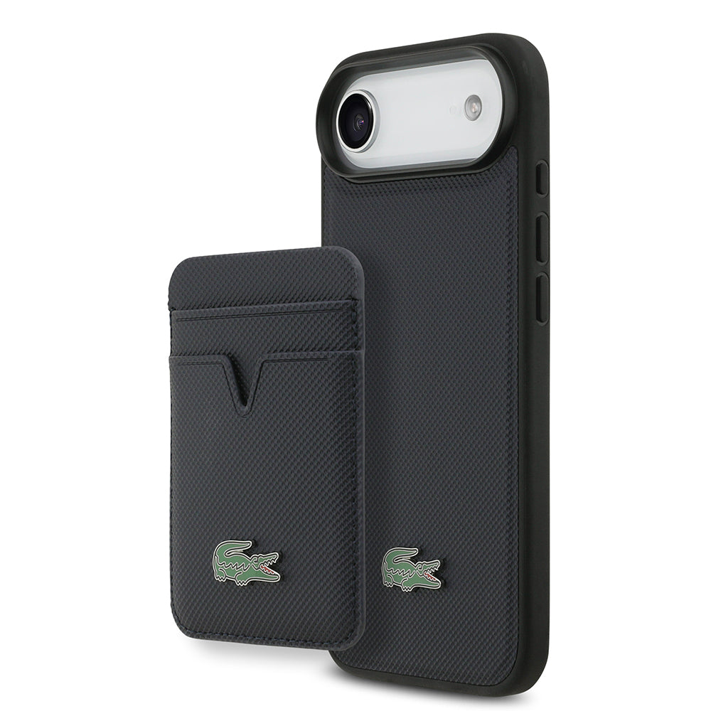 Lacoste iPhone 17 Air Orjinal Lisanslı M-safe Şarj Özellikli PU Pike Desenli Metal Logolu Kartlıklı Kılıf