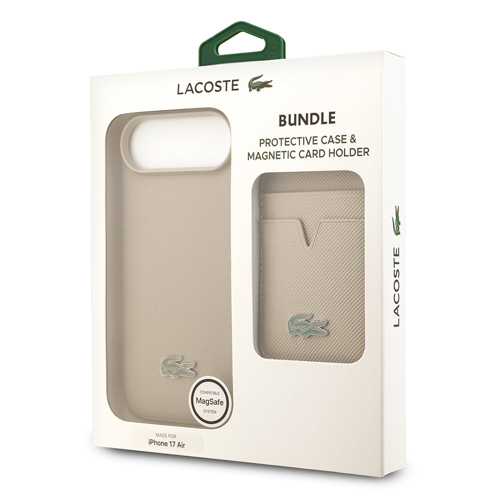 Lacoste iPhone 17 Air Orjinal Lisanslı M-safe Şarj Özellikli PU Pike Desenli Metal Logolu Kartlıklı Kılıf