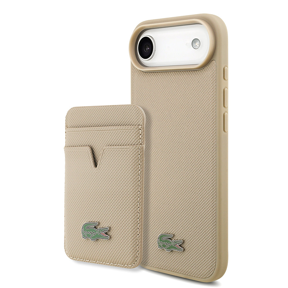 Lacoste iPhone 17 Air Orjinal Lisanslı M-safe Şarj Özellikli PU Pike Desenli Metal Logolu Kartlıklı Kılıf