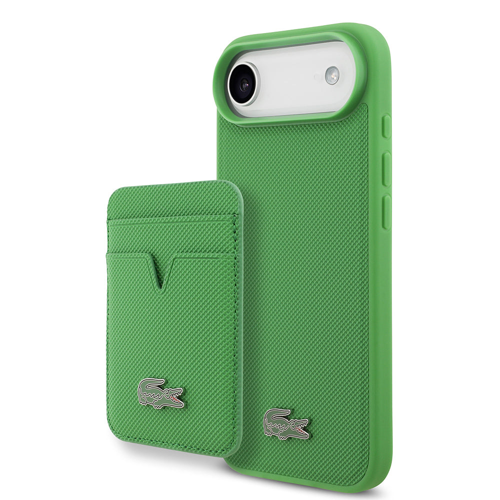 Lacoste iPhone 17 Air Orjinal Lisanslı M-safe Şarj Özellikli PU Pike Desenli Metal Logolu Kartlıklı Kılıf