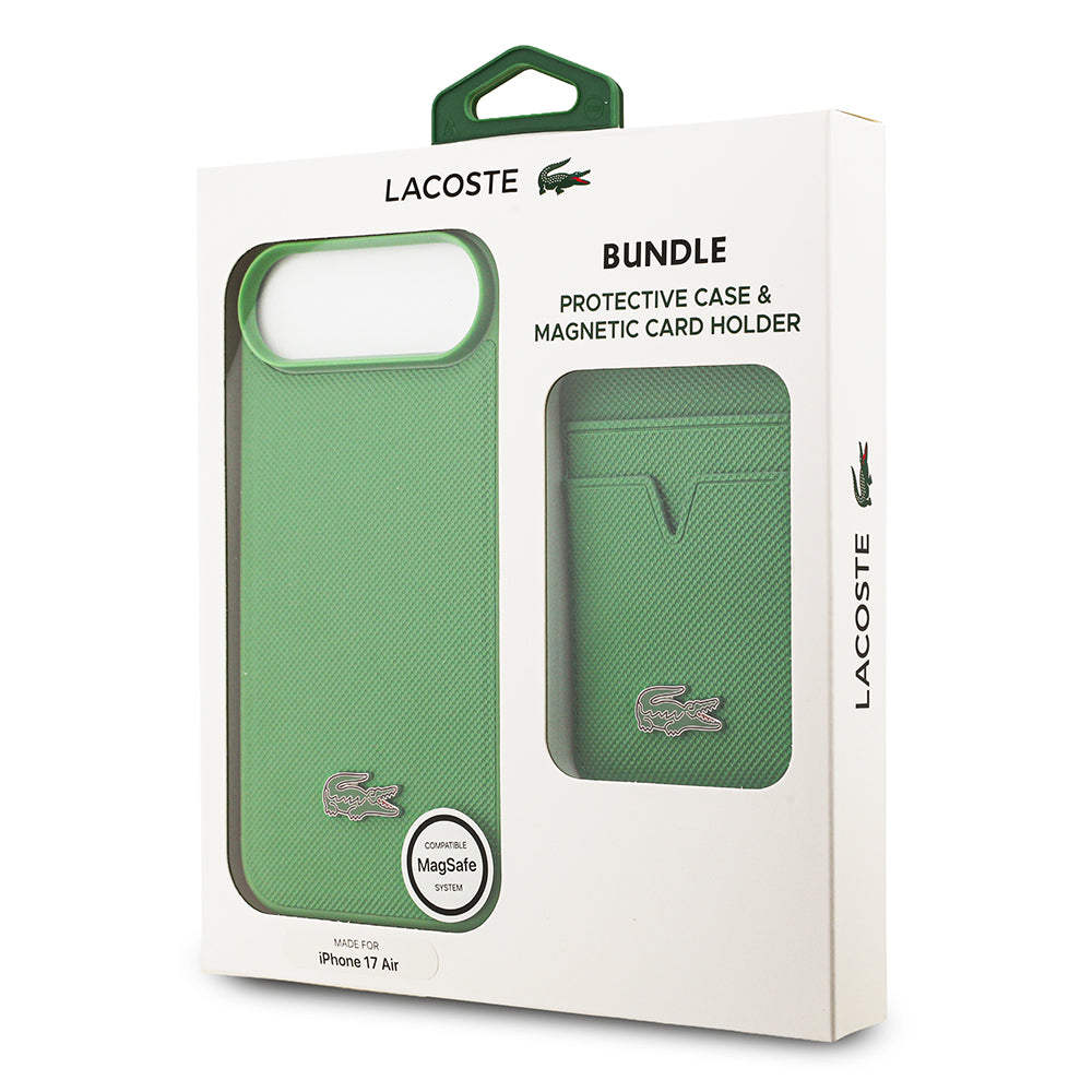 Lacoste iPhone 17 Air Orjinal Lisanslı M-safe Şarj Özellikli PU Pike Desenli Metal Logolu Kartlıklı Kılıf