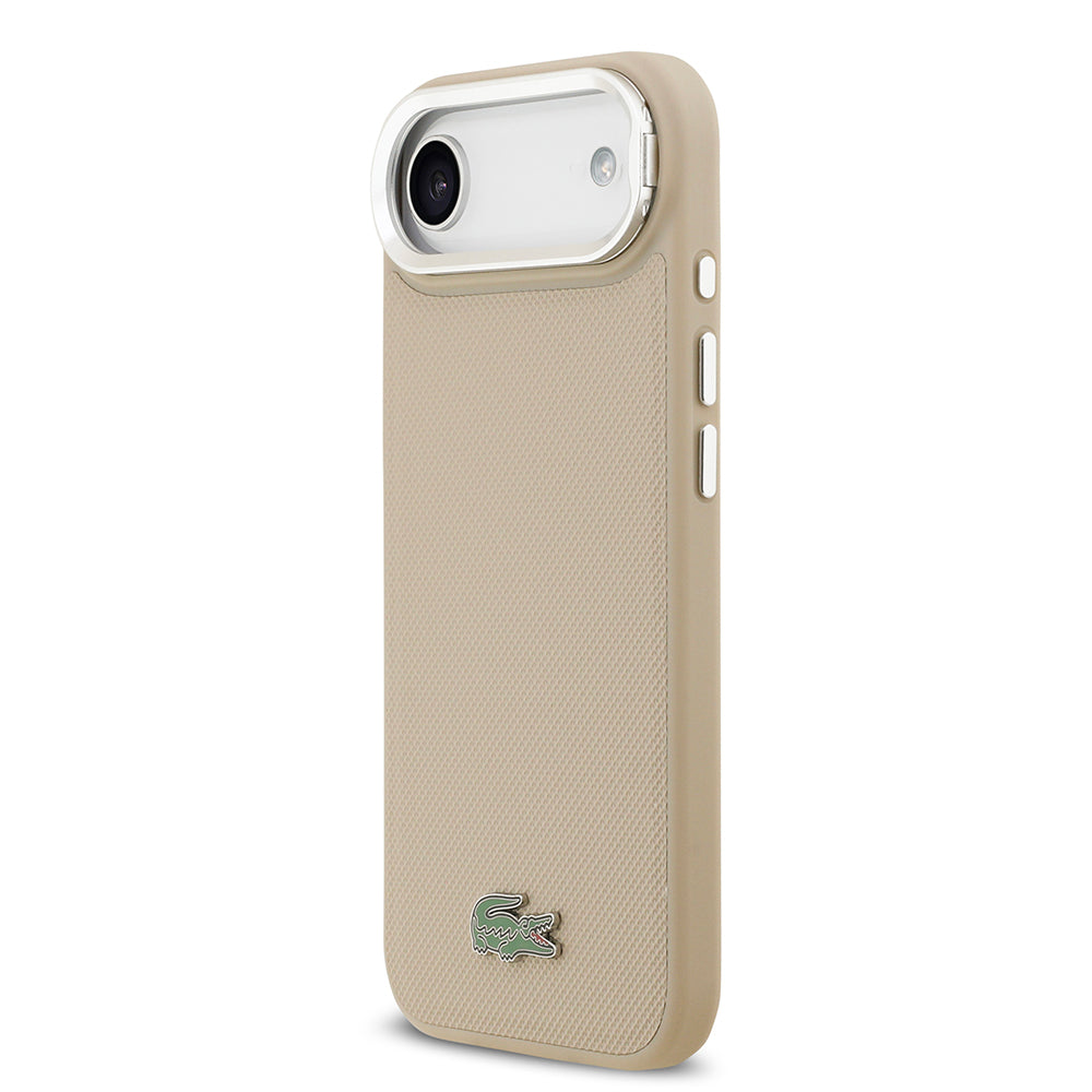 Lacoste iPhone 17 Air Orjinal Lisanslı M-safe Şarj Özellikli PU Pike Desenli Standlı Metal Logolu Kılıf