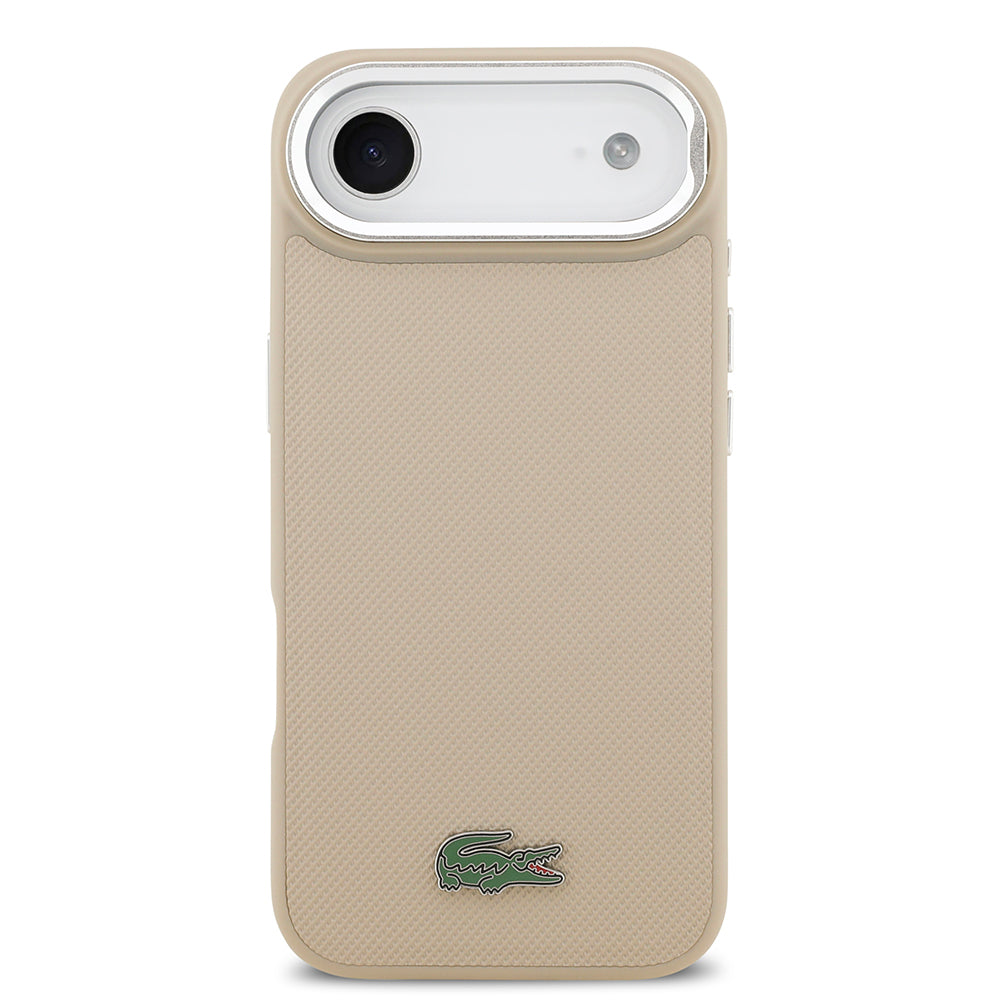 Lacoste iPhone 17 Air Orjinal Lisanslı M-safe Şarj Özellikli PU Pike Desenli Standlı Metal Logolu Kılıf