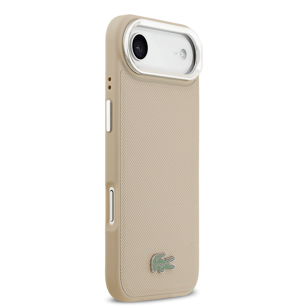 Lacoste iPhone 17 Air Orjinal Lisanslı M-safe Şarj Özellikli PU Pike Desenli Standlı Metal Logolu Kılıf