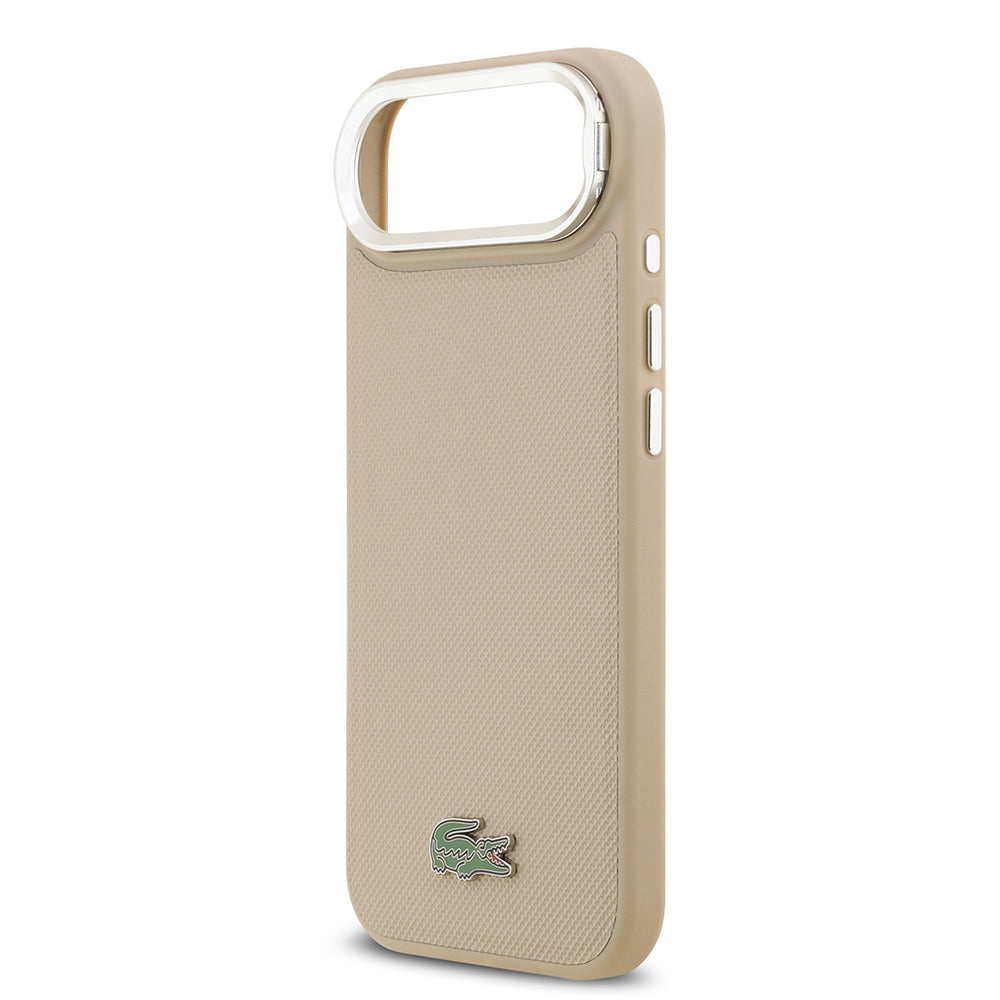 Lacoste iPhone 17 Air Orjinal Lisanslı M-safe Şarj Özellikli PU Pike Desenli Standlı Metal Logolu Kılıf