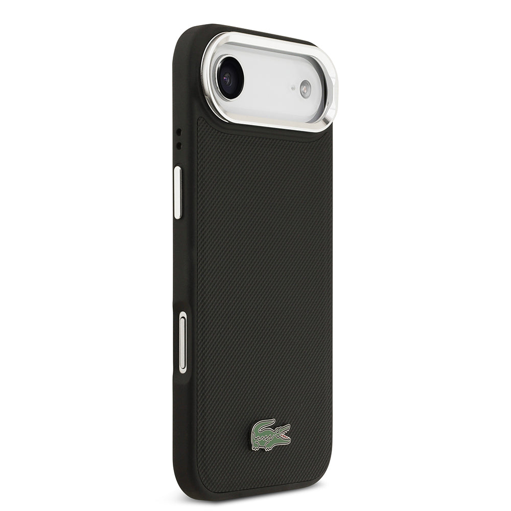 Lacoste iPhone 17 Air Orjinal Lisanslı M-safe Şarj Özellikli PU Pike Desenli Standlı Metal Logolu Kılıf