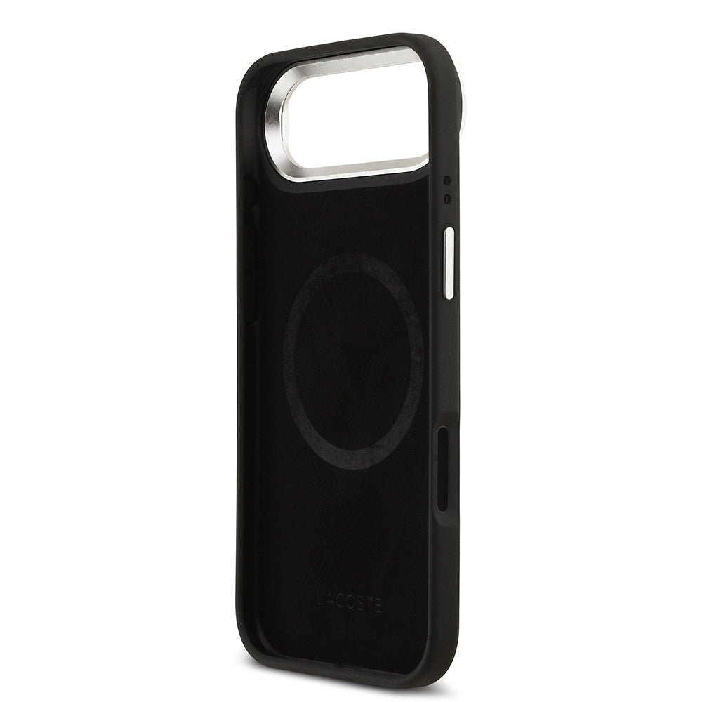 Lacoste iPhone 17 Air Orjinal Lisanslı M-safe Şarj Özellikli PU Pike Desenli Standlı Metal Logolu Kılıf