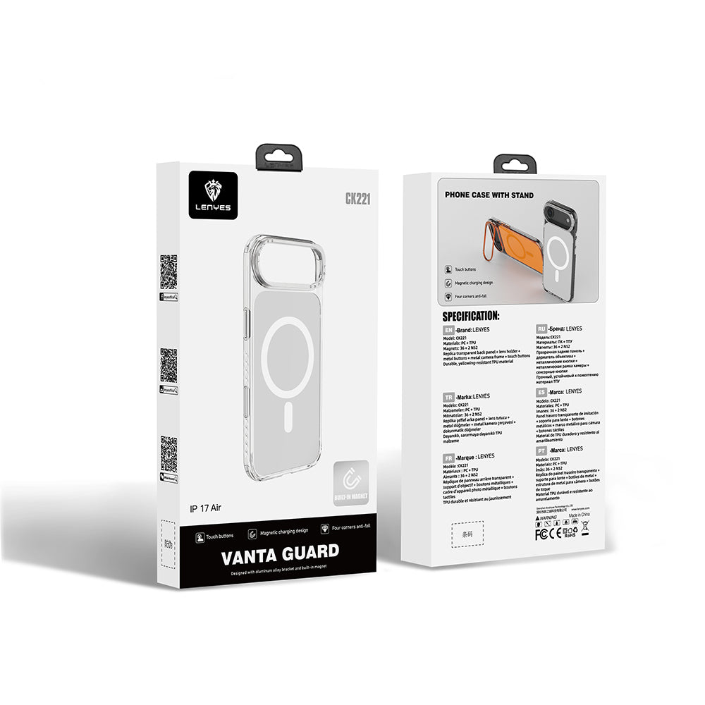 Lenyes CK221 iPhone 17 Air M-safe Metal Kamera Çerçeveli Airbag Tasarımlı Sert PC Kılıf