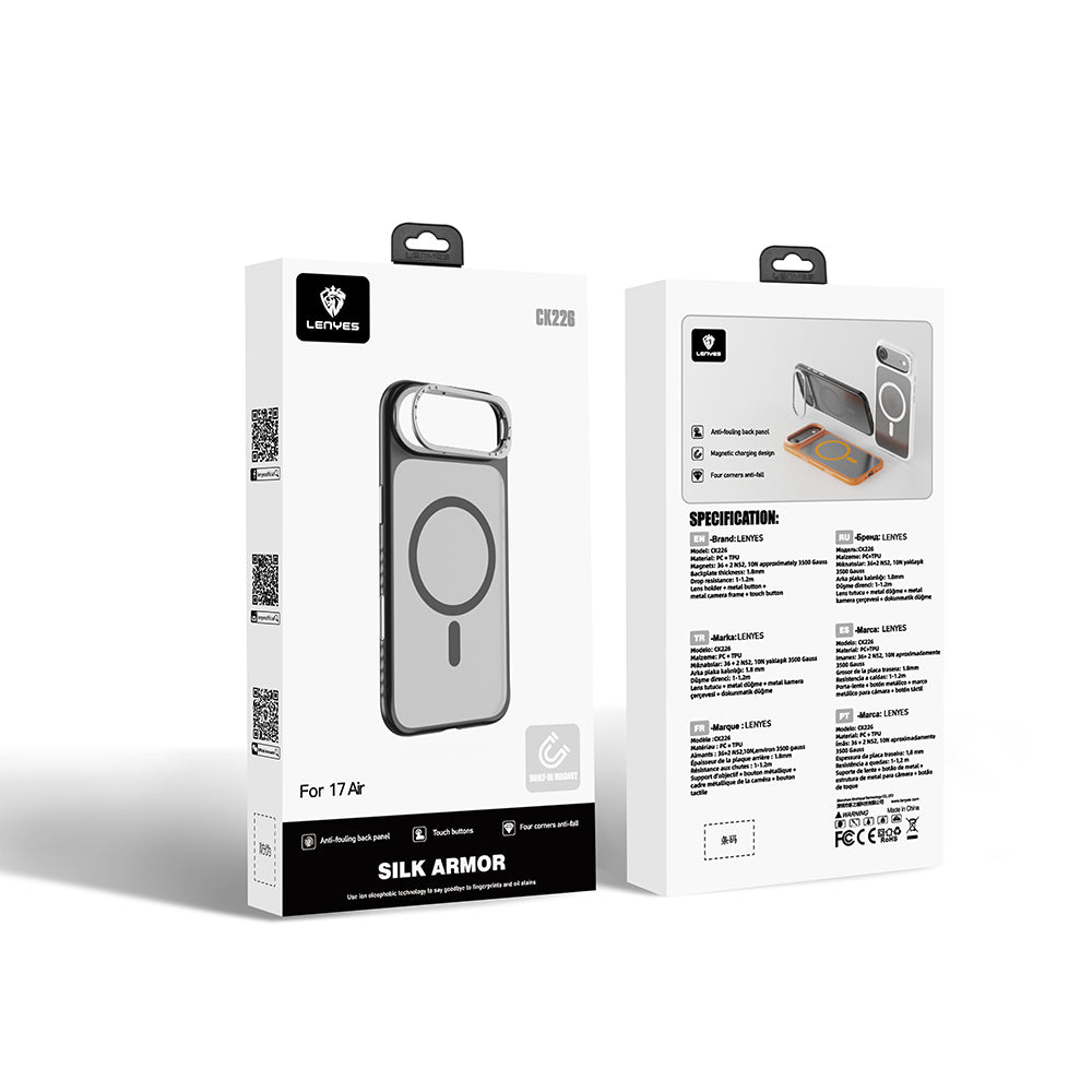 Lenyes CK226 iPhone 17 Air M-safe Şarj Özellikli Metal Kamera Standlı PC Kılıf