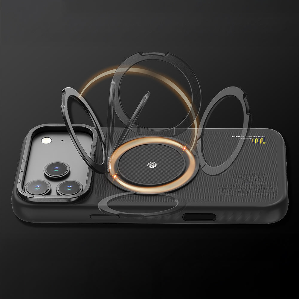 Lenyes CK225 Kevlar iPhone 17 Air M-safe Şarj Özellikli Metal Standlı Telefon Kılıfı