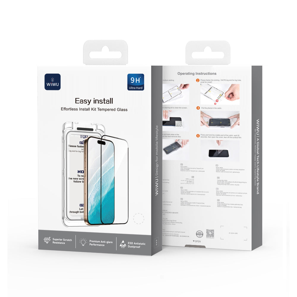 Wiwu SQ-008 iPhone 17 Air Oleofobik Easy Install Darbeye Karşı Dayanıklı Temperli Cam Ekran Koruyucu + Kolay Uygulama Aparatlı