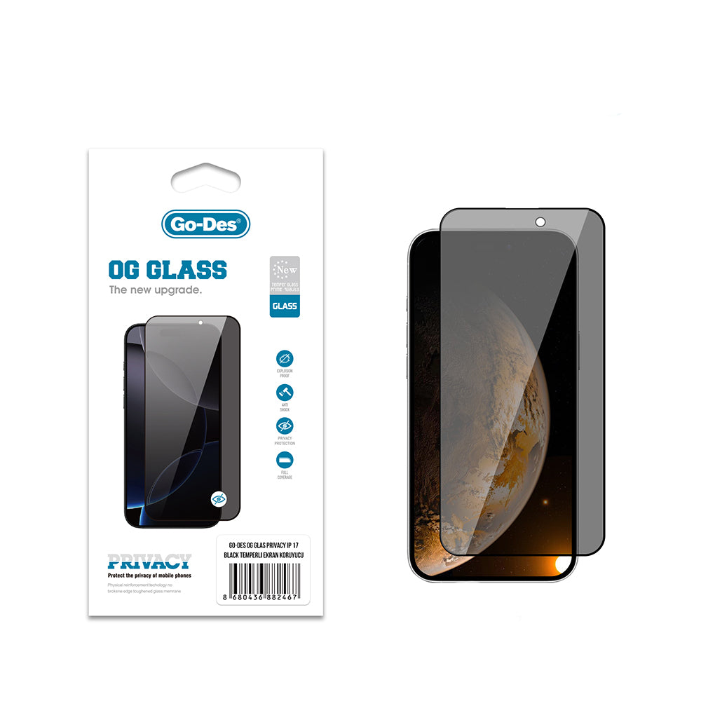 Go Des OG Glass iPhone 17 Privacy Antistatik Temperli Cam Ekran Koruyucu