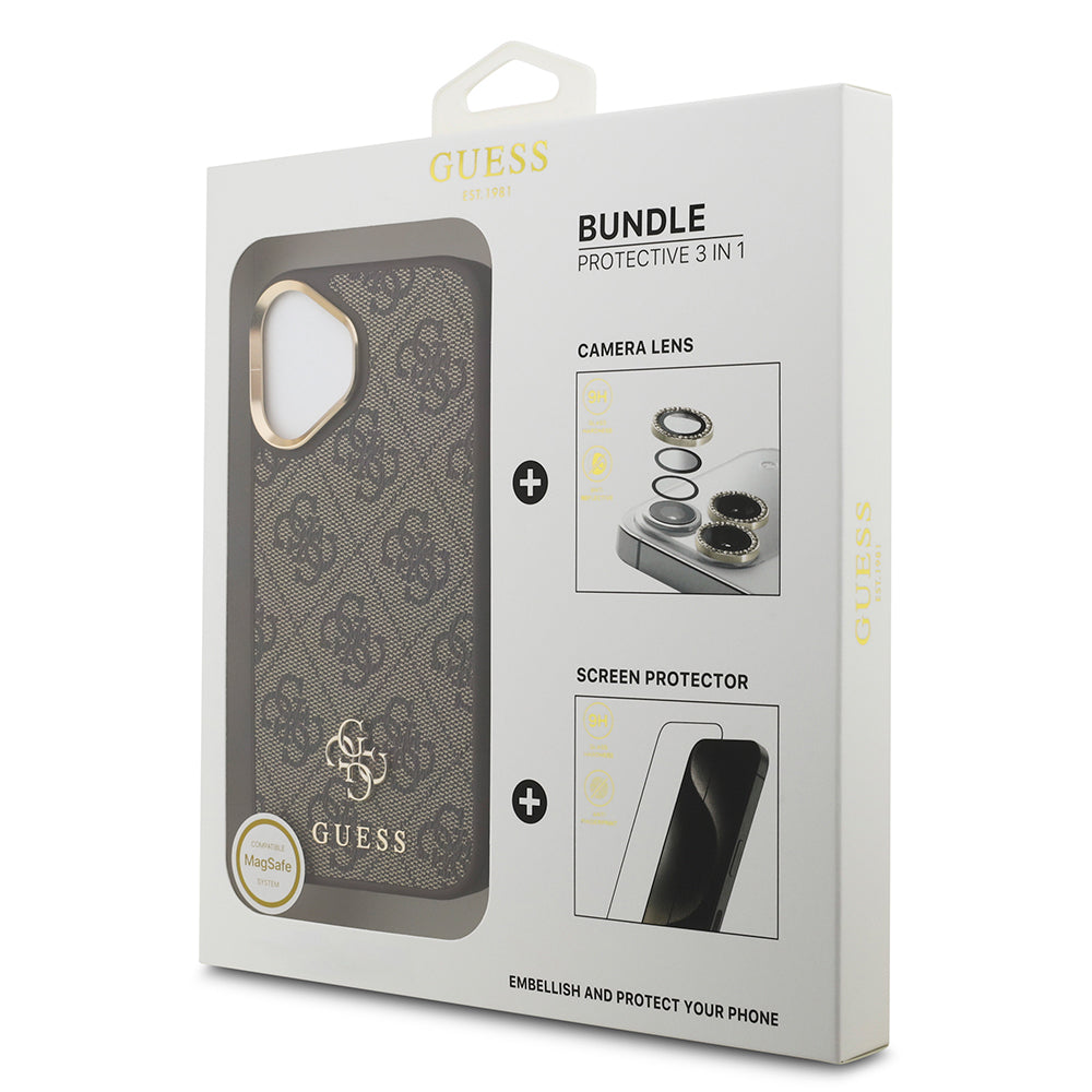 Guess iPhone 17 Orjinal Lisanslı 4G ve Yazı Logolu Kılıf + Ekran Koruyucu + Lens Koruyucu 3in1 Aksesuar Seti