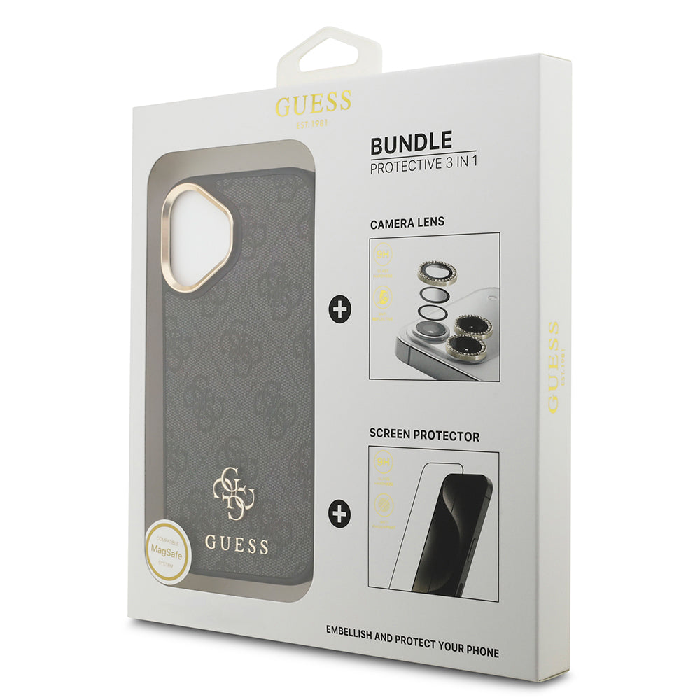 Guess iPhone 17 Orjinal Lisanslı 4G ve Yazı Logolu Kılıf + Ekran Koruyucu + Lens Koruyucu 3in1 Aksesuar Seti