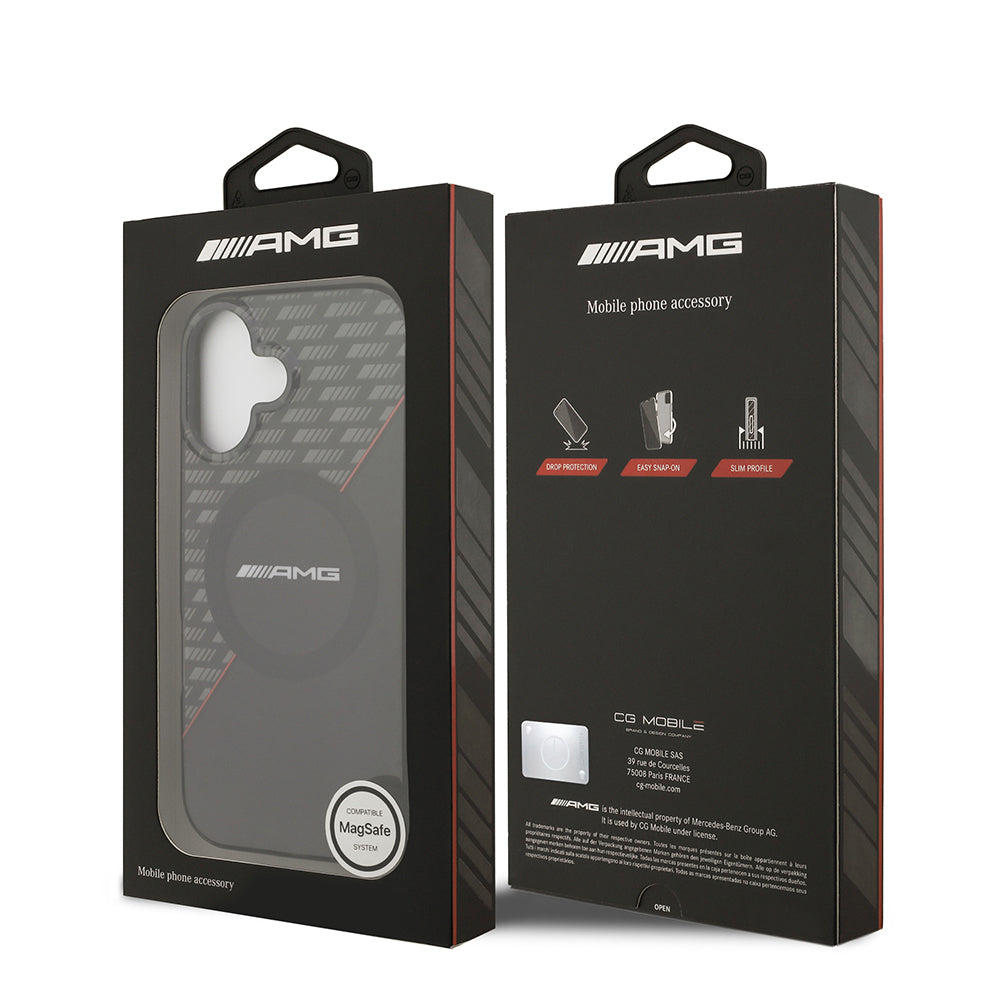 AMG iPhone 17 Orjinal Lisanslı M-safe Şarj Özellikli Çift Katmanlı Kırmızı Çapraz Çizgili Kılıf