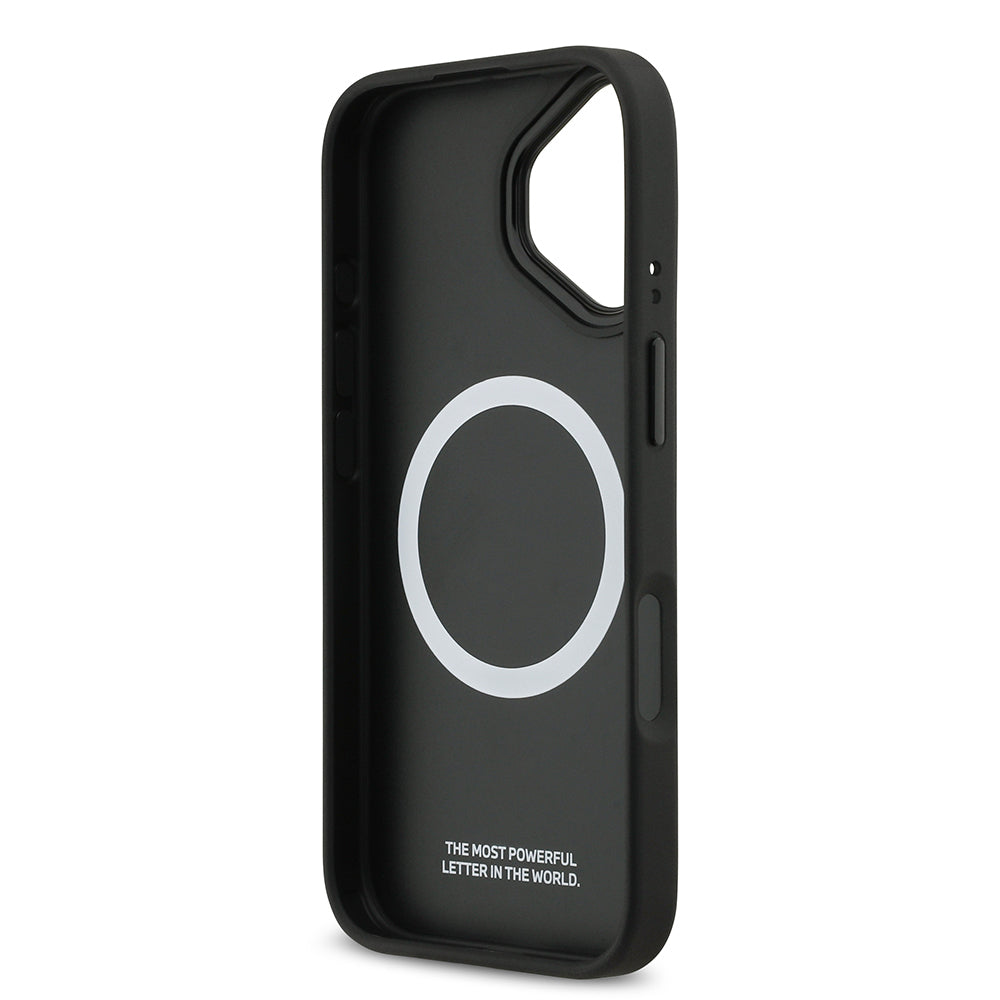 BMW iPhone 17 Orjinal Lisanslı M-safe Şarj Özellikli Deri Arka Yüzey Metal Logolu Delikli Şerit Tasarımlı Kılıf