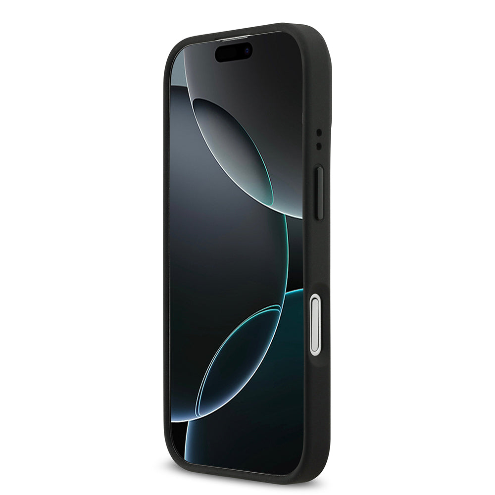 BMW iPhone 17 Orjinal Lisanslı M-safe Şarj Özellikli Deri Arka Yüzey Metal Logolu Delikli Şerit Tasarımlı Kılıf