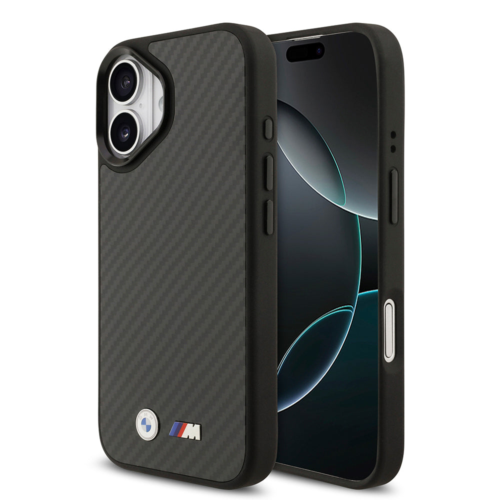 BMW iPhone 17 Orjinal Lisanslı M-safe Şarj Özellikli Karbon Fiber Metal Logolu Kevlar Kılıf