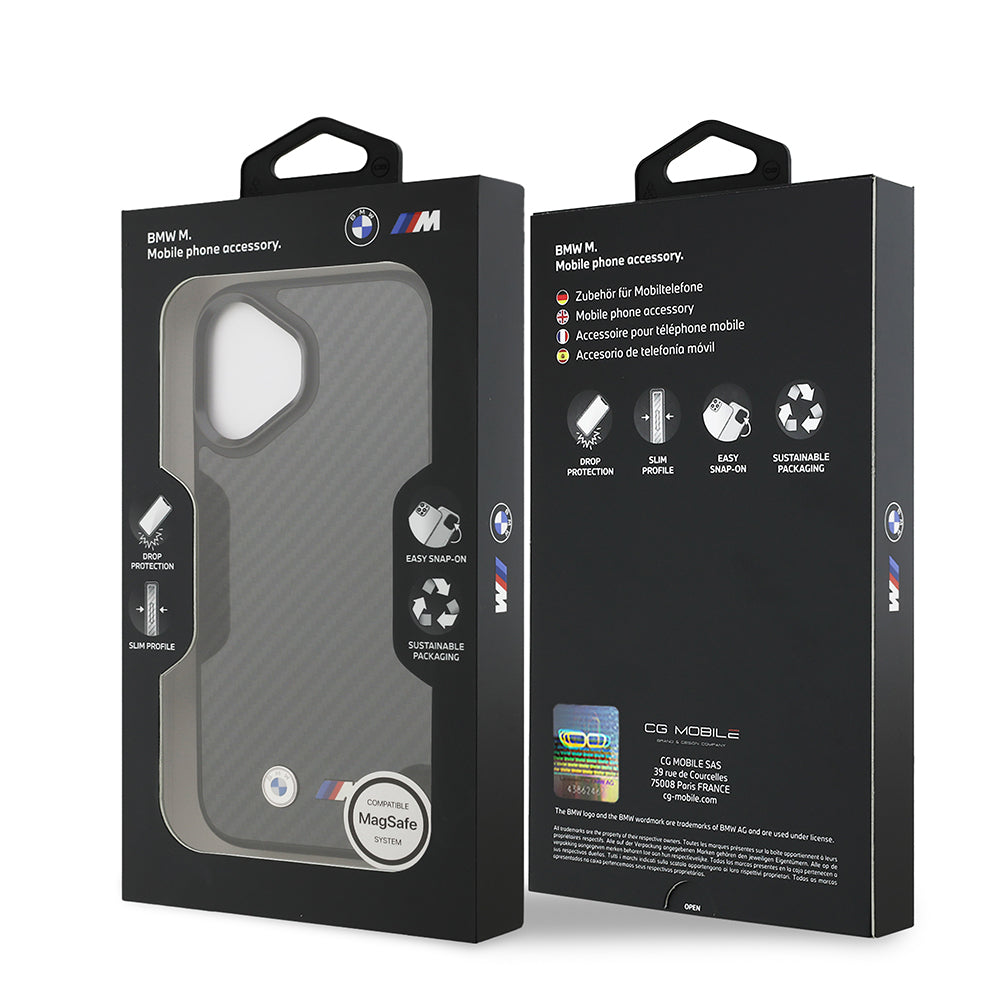 BMW iPhone 17 Orjinal Lisanslı M-safe Şarj Özellikli Karbon Fiber Metal Logolu Kevlar Kılıf