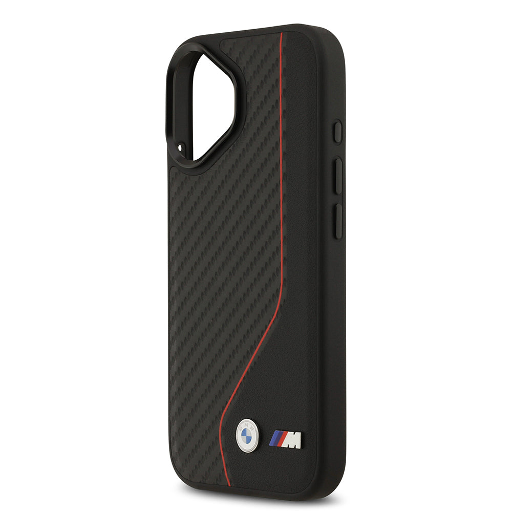 BMW iPhone 17 Orjinal Lisanslı M-safe Şarj Özellikli Metal BMW ve M Logolu PU Karbon Tasarımlı Kılıf