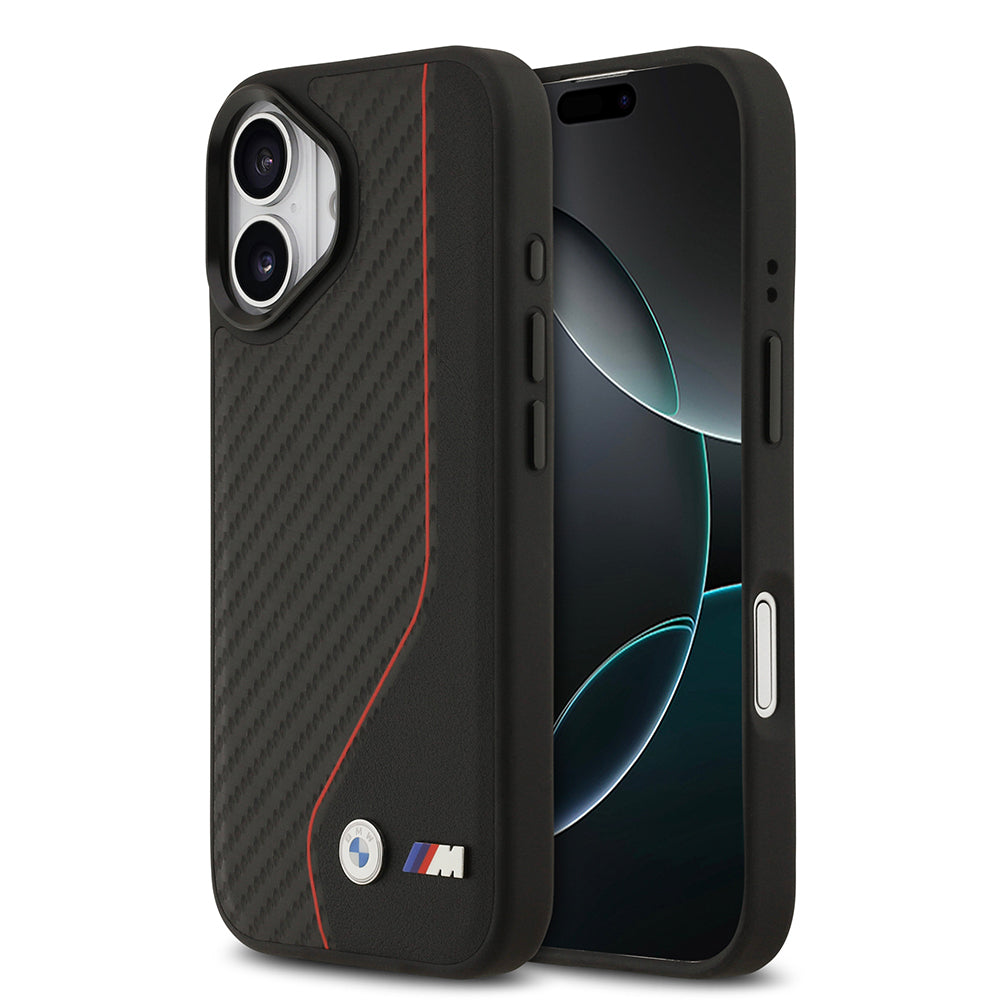 BMW iPhone 17 Orjinal Lisanslı M-safe Şarj Özellikli Metal BMW ve M Logolu PU Karbon Tasarımlı Kılıf