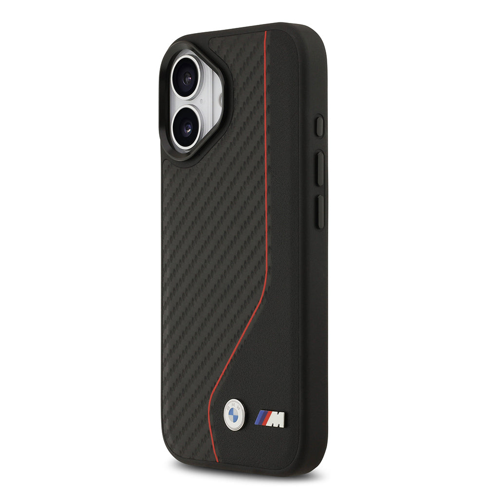 BMW iPhone 17 Orjinal Lisanslı M-safe Şarj Özellikli Metal BMW ve M Logolu PU Karbon Tasarımlı Kılıf