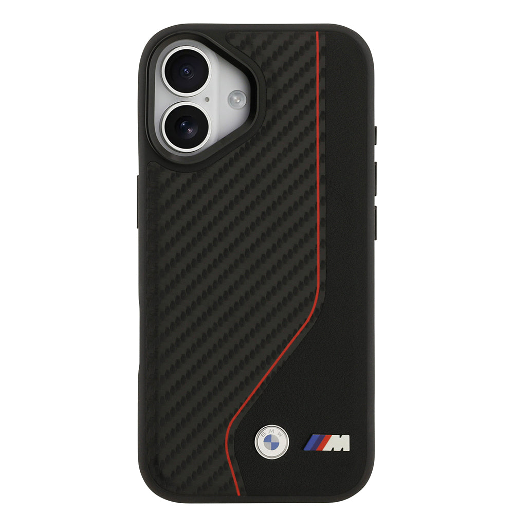 BMW iPhone 17 Orjinal Lisanslı M-safe Şarj Özellikli Metal BMW ve M Logolu PU Karbon Tasarımlı Kılıf