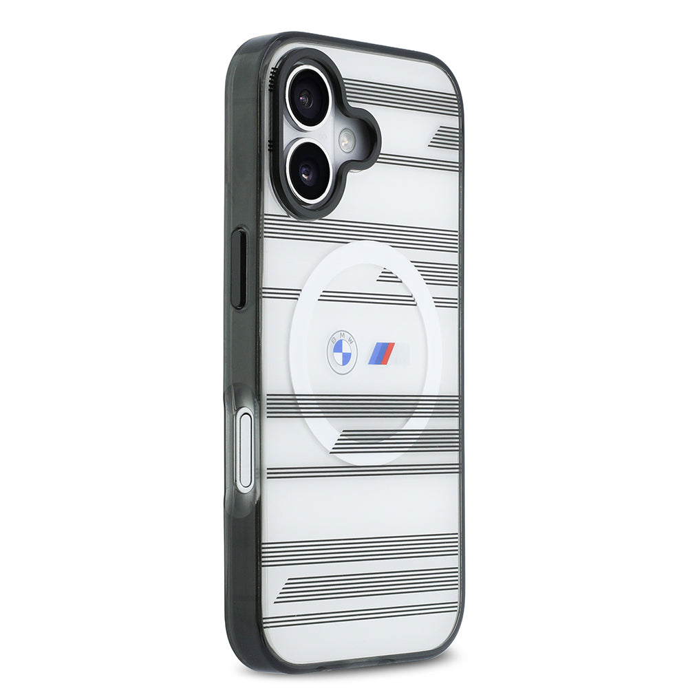 BMW iPhone 17 Orjinal Lisanslı M-safe Şarj Özellikli Metal Kamera Butonlu Yatay Şeritli M Dizayn Kılıf