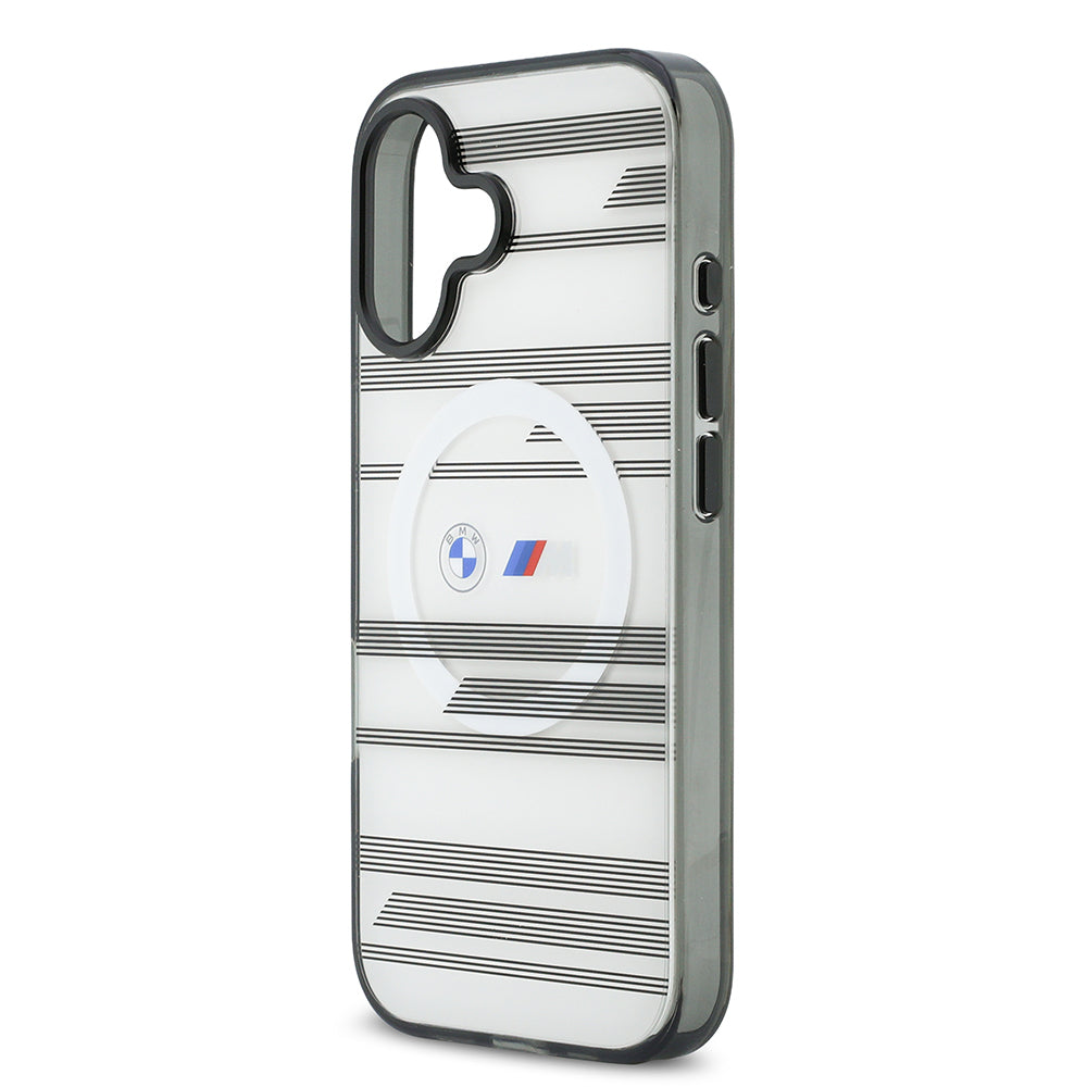 BMW iPhone 17 Orjinal Lisanslı M-safe Şarj Özellikli Metal Kamera Butonlu Yatay Şeritli M Dizayn Kılıf