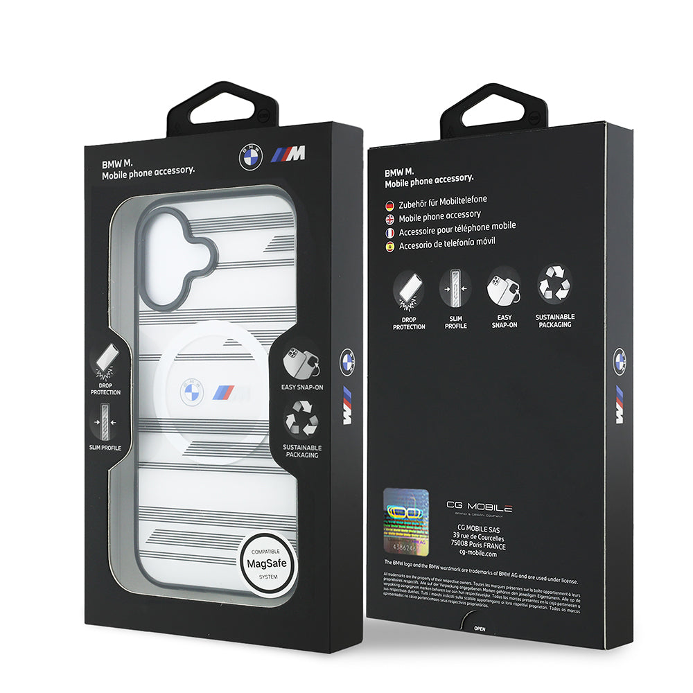 BMW iPhone 17 Orjinal Lisanslı M-safe Şarj Özellikli Metal Kamera Butonlu Yatay Şeritli M Dizayn Kılıf