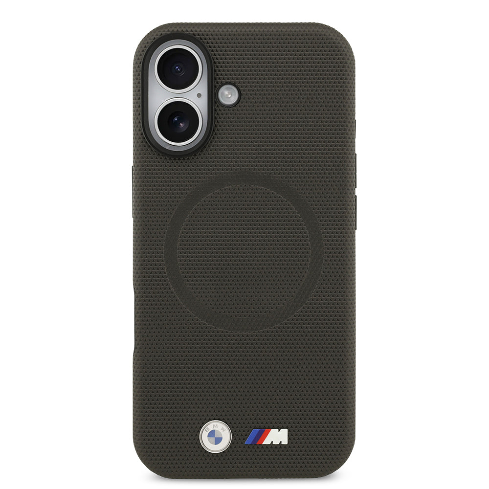 BMW iPhone 17 Orjinal Lisanslı M-safe Şarj Özellikli Metal Logolu Delikli M Dizayn Deri Kılıf