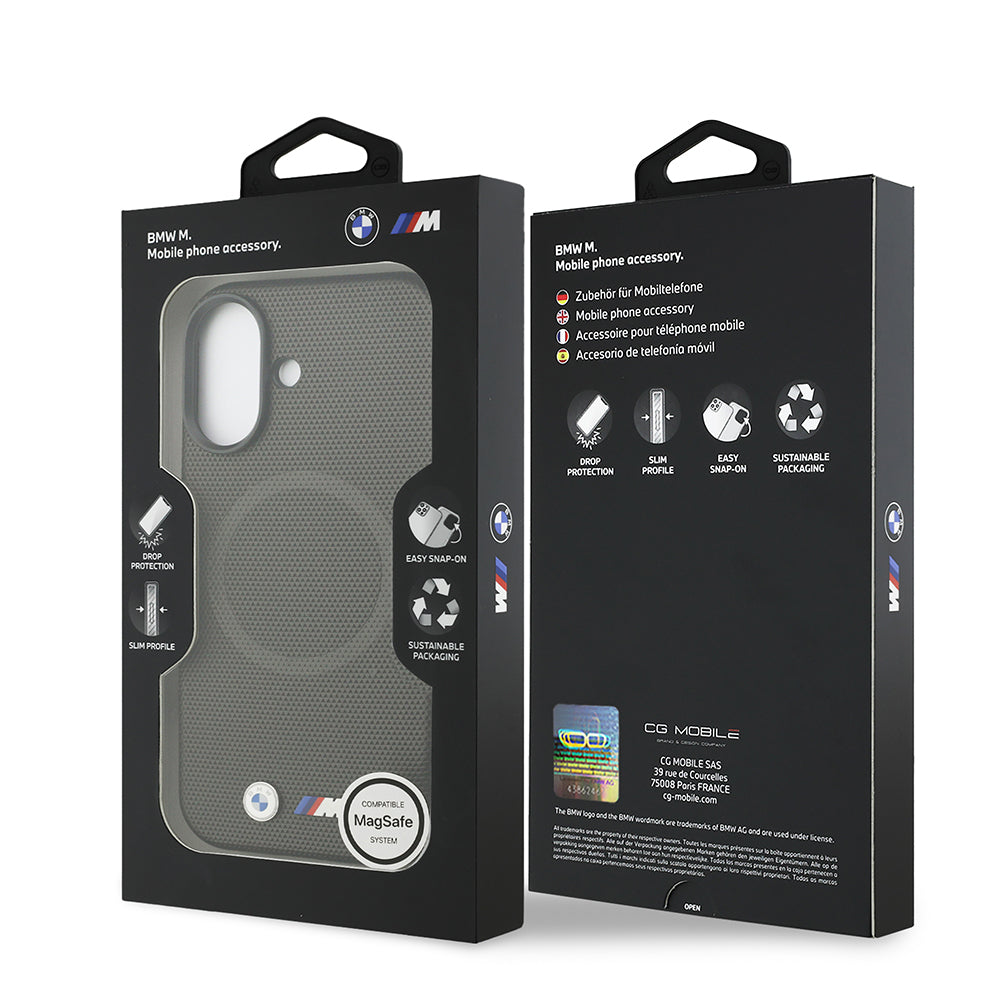 BMW iPhone 17 Orjinal Lisanslı M-safe Şarj Özellikli Metal Logolu Delikli M Dizayn Deri Kılıf