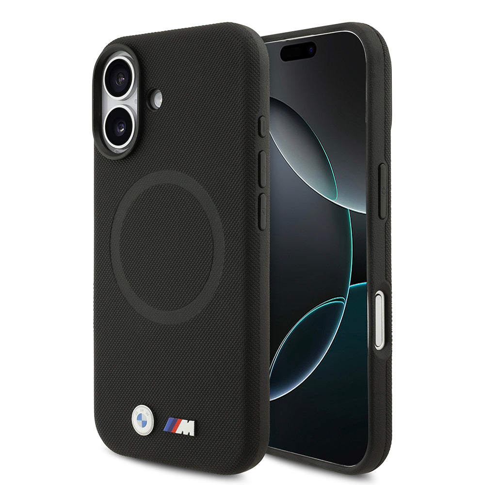 BMW iPhone 17 Orjinal Lisanslı M-safe Şarj Özellikli Metal Logolu Delikli M Dizayn Deri Kılıf