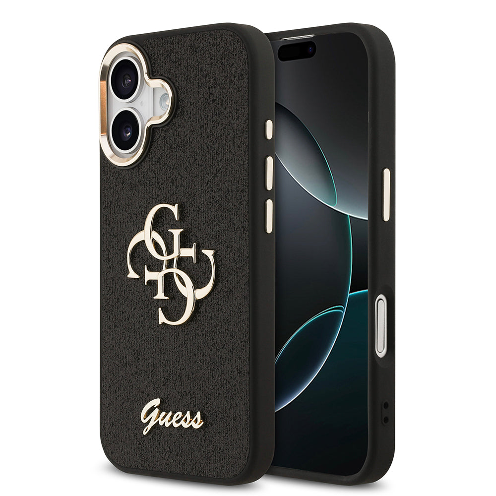 Guess iPhone 17 Orjinal Lisanslı 4G Büyük Metal Kamera Çerçeveli ve Logolu Glitter Telefon Kılıfı