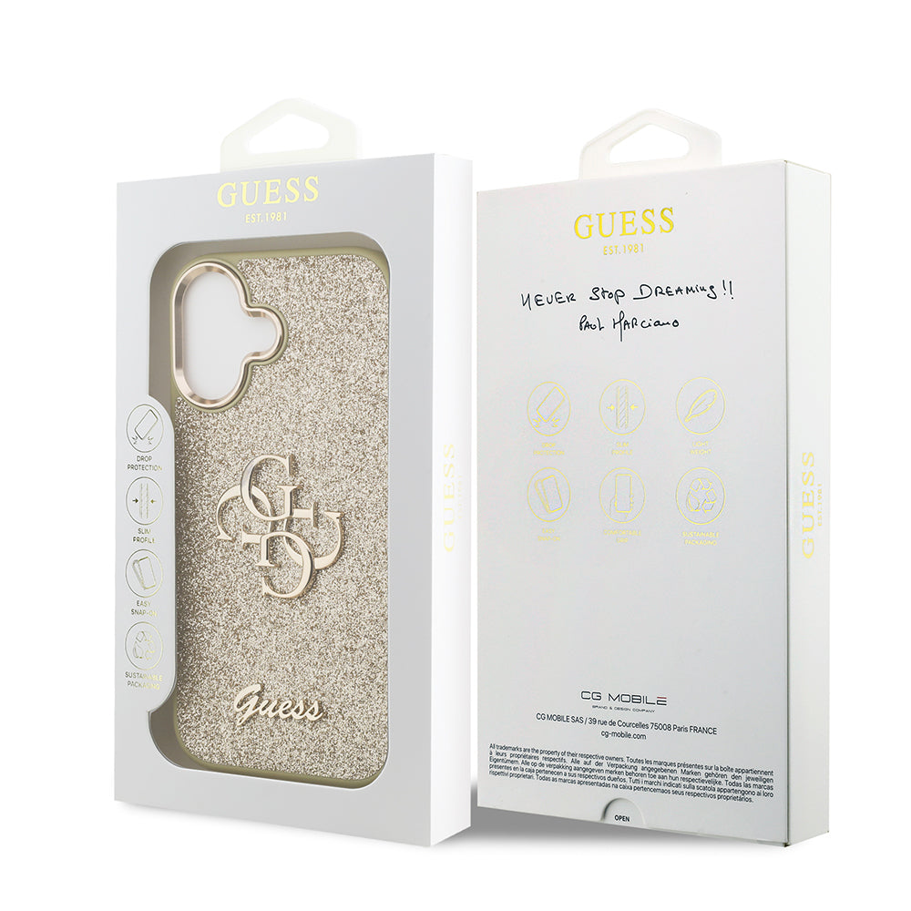 Guess iPhone 17 Orjinal Lisanslı 4G Büyük Metal Kamera Çerçeveli ve Logolu Glitter Kılıf
