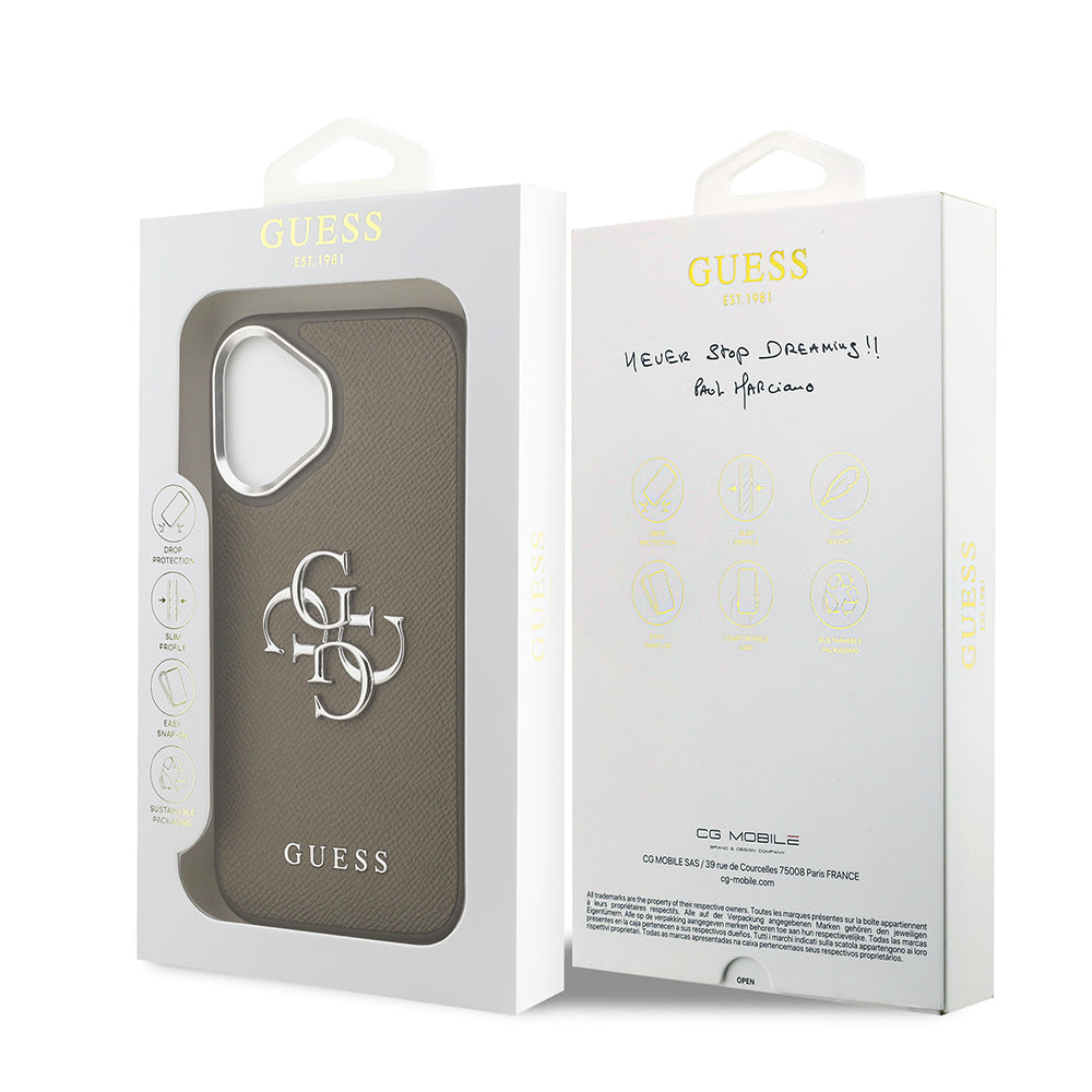 Guess iPhone 17 Orjinal Lisanslı Grained 4G Metal Büyük Logolu Kılıf