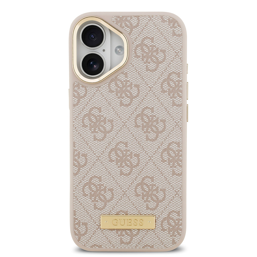 Guess iPhone 17 Orjinal Lisanslı M-safe Şarj Özellikli 4G Desenli PU Metal Plaka Klasik Logolu Kılıf