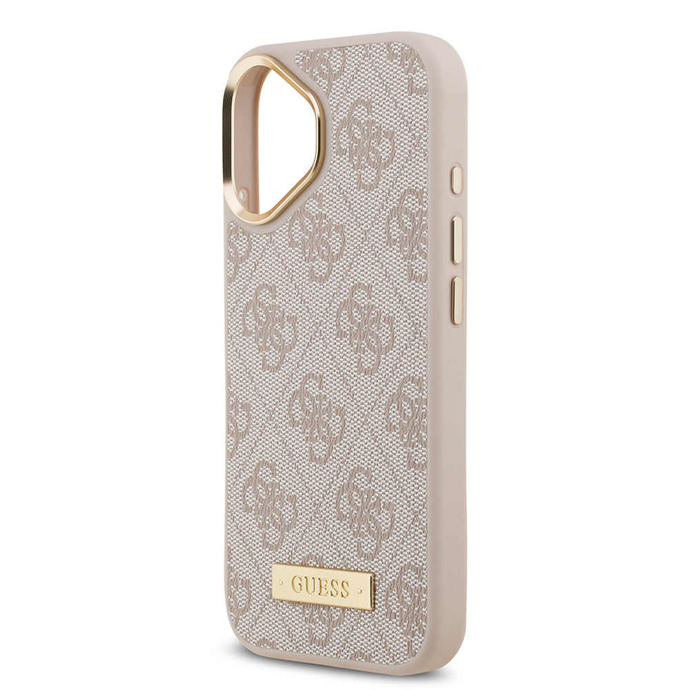 Guess iPhone 17 Orjinal Lisanslı M-safe Şarj Özellikli 4G Desenli PU Metal Plaka Klasik Logolu Kılıf