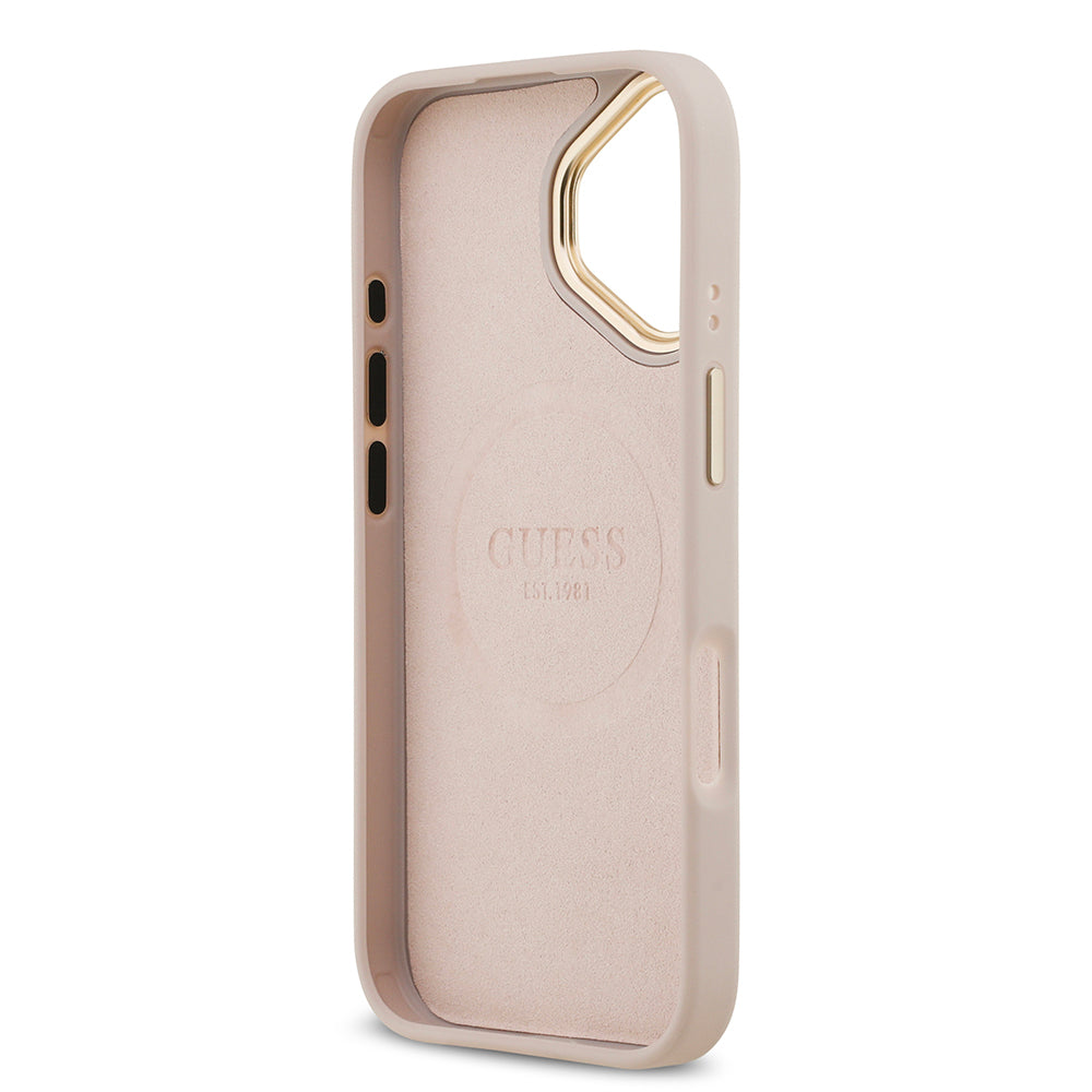 Guess iPhone 17 Orjinal Lisanslı M-safe Şarj Özellikli 4G Desenli PU Metal Plaka Klasik Logolu Kılıf