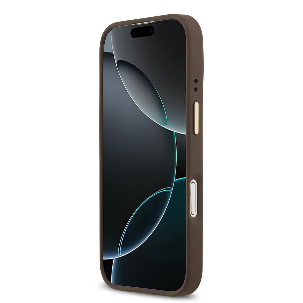 Guess iPhone 17 Orjinal Lisanslı M-safe Şarj Özellikli 4G Desenli PU Metal Plaka Klasik Logolu Kılıf